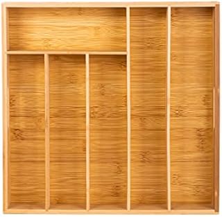 iTrend Bamboo Cutlery Tray with 6 Compartment  Insert Drawer Divider Kitchen Organizer Storage Office Accessories Holder Craft Art