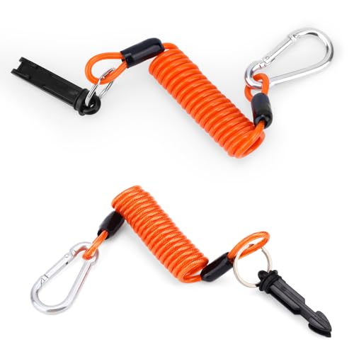 lasuroa 2pcs Trailer Brake Away Cable, 6FT High Rebound Emergency Brake Safety Cables with Pin and Carabiner, Coiled Wire Breakaway Switch for RV Camper Trailer Towing Accessories (Orange)