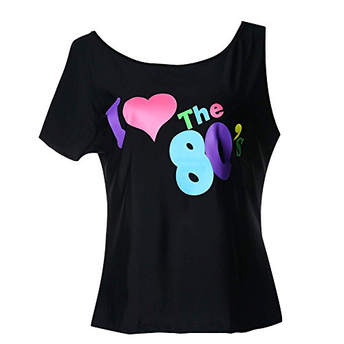 Image of Kid Girl I Love 80s T-Shirt 1980s Star Sequin Tutu Skirt with Neon Necklace Bow Headband Hair Clip Set (8 /10, Green)