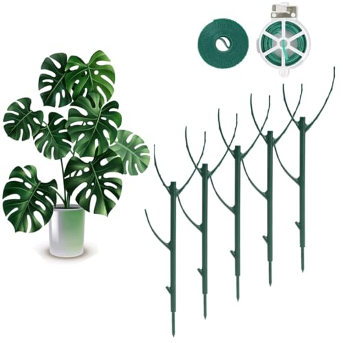 Tuteur Plante Grimpante, 5 Pièces Tuteurs pour Plantes de Jardin, Piquets de Support pour Plantes Grimpantes, Amovibles et Empilables, Tuteur Monstera avec Attaches de Jardin pour Plantes