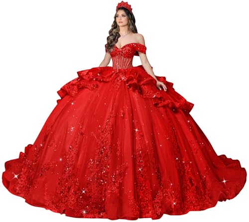 XYAYE Quinceanera Dresses Applique Lace Beading Ball 16 Dress Red Size 0