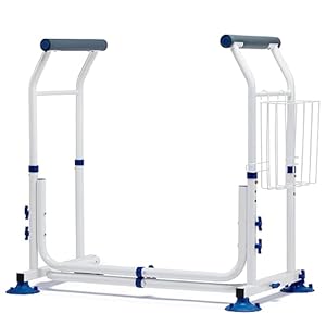 GreenChief Stand Alone Toilet Safety Rails 350lbs, Adjustable Toilet Frame with 4 Suction Cups, Medical Toilet Arms to Help Stand, Padded Toilet Handles for Elderly, Bariatric, Handicap and Disabled