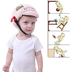 Casco de Seguridad para Bebés Sombrero de Protección Antichoque Protector de Cabeza Anti Caída con Dibujos Animados Casquillo Ajustable Anti Golpes para Niños (Rosa)
