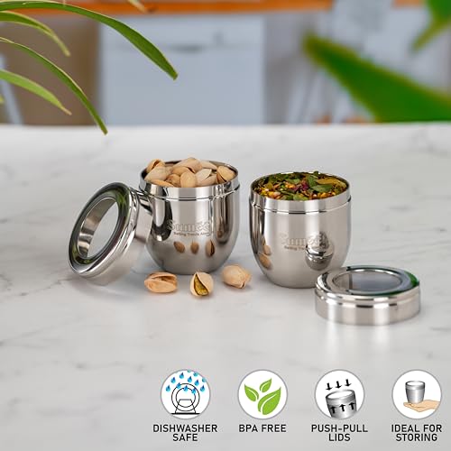 Image of Sumeet Stainless Steel Conical Shape Canisters /Dabba /Storage Containers for Kitchen with See Through Lid, Set of 2 Pcs, 150ml Each, 6cm Dia, Silver