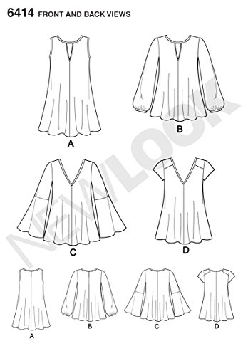 New Look Patterns Misses' Tunic And Top With Neckline Variations Size: A (8-10-12-14-16-18-20), 6414 #TOP3