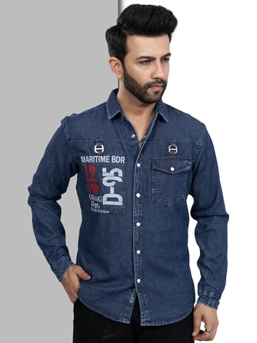 Image of Men's Printed Denim Casual Shirt | Full Sleeve | Regular Fit | Casual Wear for Men