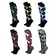 Kniestrümpfe Damen Strümpfe (6 Paar) Reitsocken Reitstrümpfe Damenstrümpfe Komfortbund Baumwolle Damensocken Karo Atmungsaktiv (DE/NL/SE/PL, Numerisch, 39, 42, Regular, Regular, Bunt)