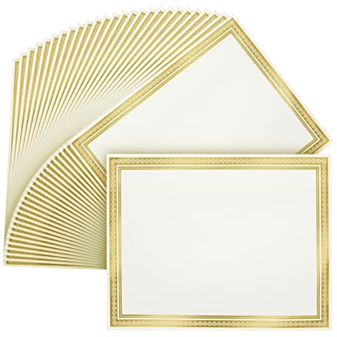 Juvale 50 Sheets Gold Foil Award Certificate Paper 8.5 x 11 for Printing - Blank Cardstock for Graduation, Diploma and Achievement (White) Cover