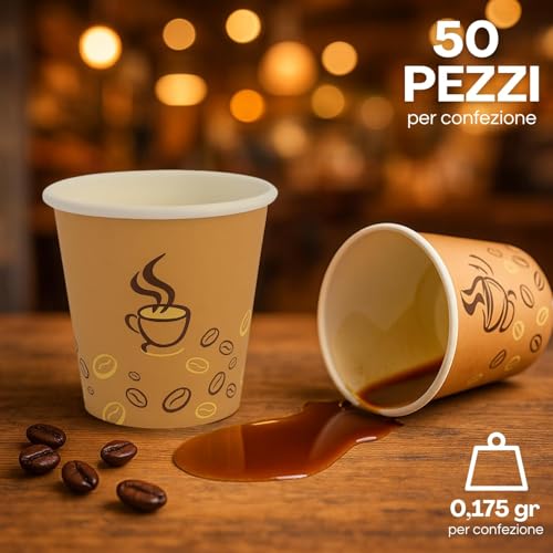 Palucart 500 Bicchieri In Carta Per Caffe 90Ml Colore Avana Grafica Tazzina E Chicco Caffè (3 Oz) Bicchierini Biodegradabili Cartoncino - 3