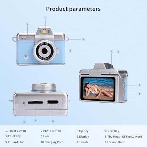 Appareil photo numérique portable compact vert double mode selfie autonomie 2h