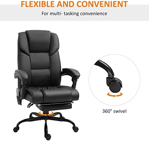 Vinsetto 6-Point PU Leather Massage Racing Chair Electric Padded Recliner Chair Height Angle Adjustable 5 Wheels w/Remote Footrest Home Office Comfort Masseuse Relaxation Swivel Ergonomic Black