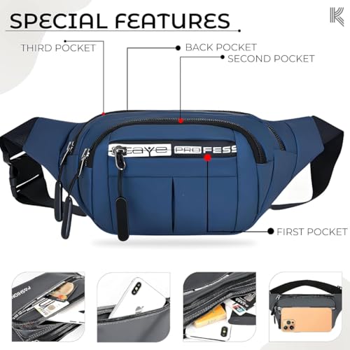 Image of Waist Bag for Man & Woman | Travel Handy Hiking Running Pouch with Zipper | Adjustable Strap Fanny Pack for Documents Money Card Phone Earphone | Lightweight Sport Belt Bag (Blue)