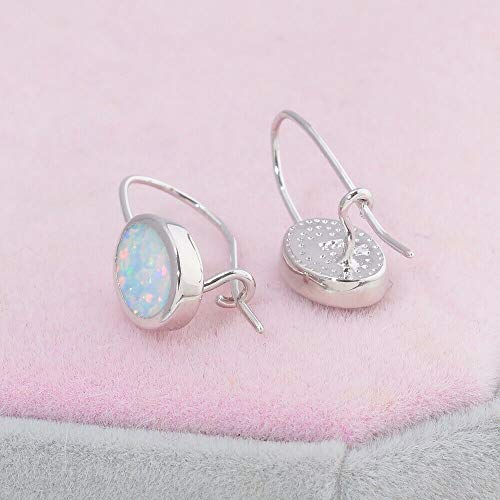 Cinily Opal Drop Earrings For Women Girls 18K White Gold Plated Oval Shape White Fire Opal Earrings Gemstone Jewelry Gift #TOP3