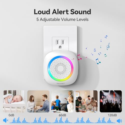 TECKNET Door Chimes When Door Opens, Wireless Door Sensor Chime Alarm with 1000Ft Range, 61 Songs, 5 Volume Levels, RGB Light, Door Chime for Business/Store/Home/Office When Entering - Thumbnail 6