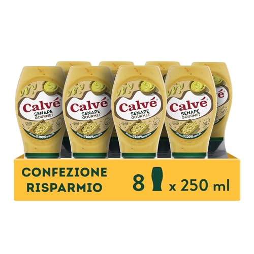 Calvé Senape Gourmet, 8 Pezzi da 250 ml, Senape con Semi Leggermente Piccante, Ideale come Base per Salse con Carne o Pesce, Senza Glutine