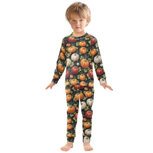 Pajama Sets Long Sleeve Pumpkin Black Background Soft Comfy Sleepwear 2 Piece PJS 3-8T2