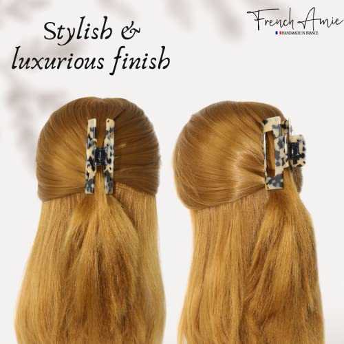 French Amie Geo Medium 3 1/4" Celluloid Handmade No Slip Grip Jaw Hair Claw Clips Strong Hold Fashion Durable Styling Women Hair Accessories, Made In France (White Tokyo) #TOP6