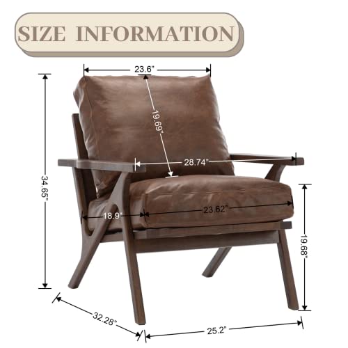 Faux Leather Accent Chair Recliner Mid Century Modern Armchair Comfy Lounge Chair Indoor Arm Chair For Bedroom Living Room, Retro Brown Pu #TOP1