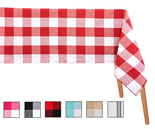 Buffalo Plaid Cotton Tablecloth - Plaid Tablecloth Red - Red Checkered Tablecloth - Red and White Plaid Tablecloth - Checked Tablecloth - Cotton Rectangle Tablecloth(63 X 126), Checked (Red and White)