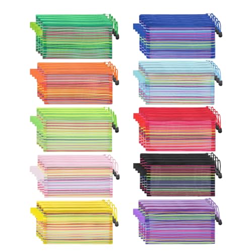 Merkaunis Zipper Mesh Pouch 120 Pcs 10 Colors Nylon Cosmetic Pouches