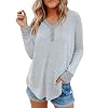 BDCUYAHSKL Herfst en winter vrouwen casual mode V-hals effen kleur stiksels drop schouder lange mouwen knop onderbroek…