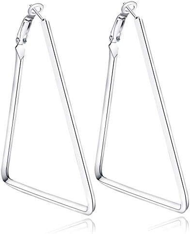 Yukhins Women Girls Stainless Steel Hoop Geometric Triangle Hook Simple Fashion Earrings（TriangleSilver）