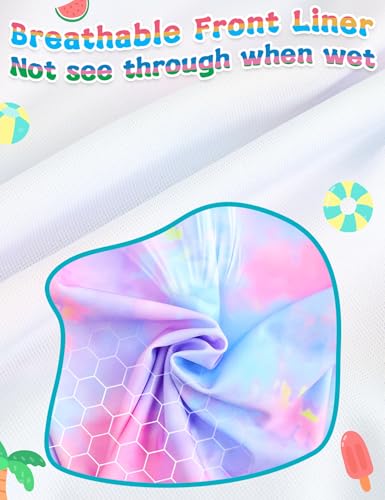 Image of TENVDA Girls Swimsuit Size 7-8 Years Old Purple Tie Dye UPF 50+ Long Sleeve Rash Guard Summer Beach Bathing Suit Swimwear