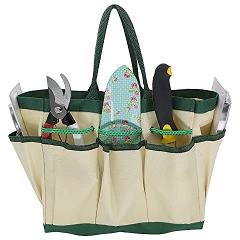 AFLOWER Gardening Tool Storage Bag, Gardening Tote Bag with 9 Pockets, Wear-resistant & Reusable Home Organiser Garden Tool Holder Tote Bag Heavy Duty for Indoor and Outdoor, Multi, 30.5X34.3X17.2CM Cover