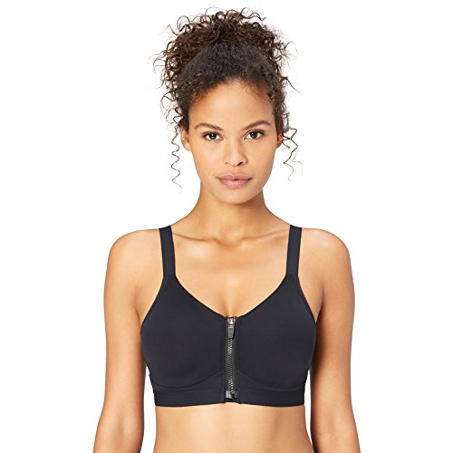 Amazon Brand - Core 10 Women's Medium Support Scoop Back Front-Zip Sports Bra, Black, 38H