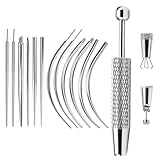 iewrtcin 13 Stück Piercing Einführhilfe, Piercing Kugel Aufdreher und Edelstahl Piercing Nadel, Gerade & Gebogene Ausführung, Piercing Wechselhilfe für Ohr, Nase, Lippe, Bauch, Zunge