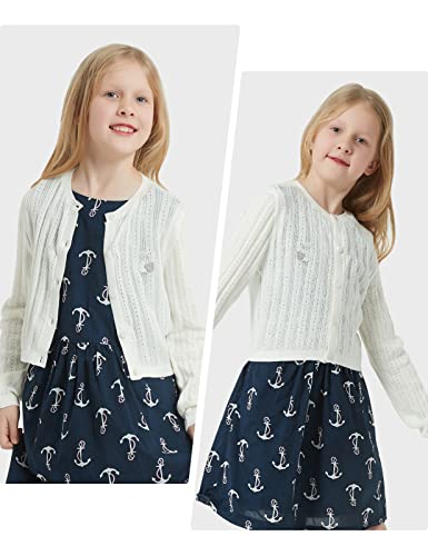 Bobo Bloom Girls Knitted Sweater Cardigan Long Sleeve Cardigan Suitable For Teen Girls White-5-6 Years #TOP2
