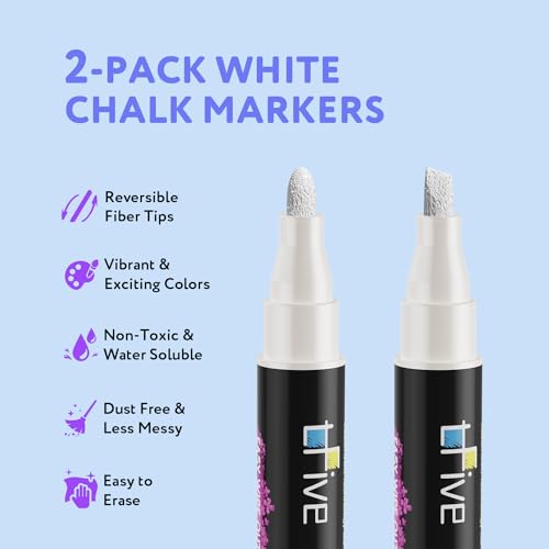 Tfive BCUS-TF800-2WHITE White Liquid Chalk Markers - 2 Pack Bright Colors Erasable Chalk Marker Pens, Reversible Tip, Non-Toxic, For Chalkboards, Signs, Glass thumb #1