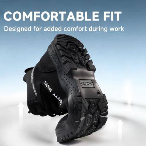 Image of Steel Toe Work Boots for Men Puncture Resistant Safety Boots | ASTM,High-Top,Industrial,Comfortable,Lace-Up,Construction,Warehouse, Factory,Workshop