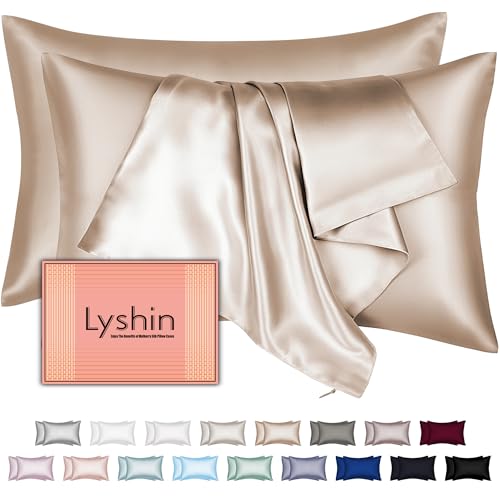 Mulberry Silk Pillow Cases 2 Pack Queen Size 20x30 Inches with Hidden Zipper, Ultra Smooth and Soft Breathable Cooling Silk Satin Pillowcase Set of 2, Better for Hair and Skin, Gifts for Women Men by LYSHIN - Used condition - CA$26.37