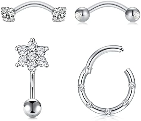 Rajnard 16G Eyebrow Bar Curved Barbell Surgical Steel Rook Daith Earring Eyebrow Piercing Jewelry Pack for Women Men