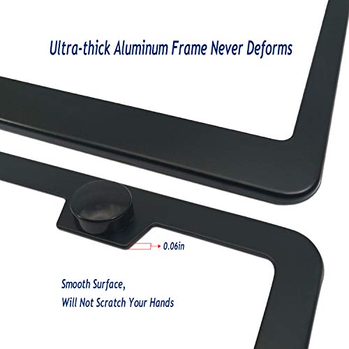 Aootf Anti Theft License Plate Frame- Tamper Proof Black Aluminum Car Tag Holder, 2 Pack Heavy Duty Universal Cover for Front and Rear, Stainless Steel Lock Security Screws(Self-Tapping), Nuts, Caps