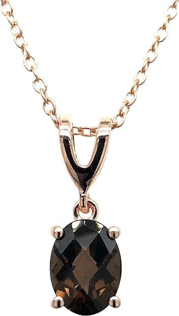 LE VIAN 1 Carat Brown Smoky Quartz Oval Pendant Necklace for Women I 14k Rose Gold Plated 925 Sterling Silver Pendant for Her I 18 Inch Chain Necklace with Spring Ring Clasp I V Bail Dangle Charm