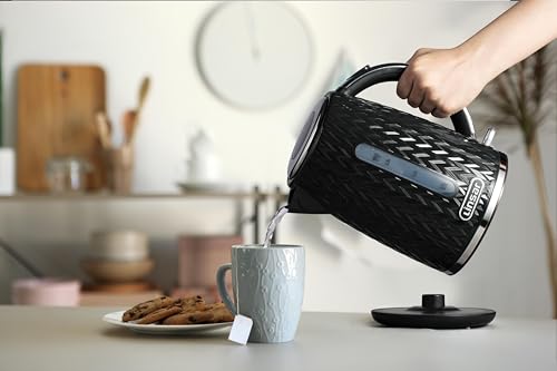 Linsar - Electric Kettle - Curved Texture - 1,7 L - Kettle with High Gloss, Chrome Accents, Limescale Filter, Automatic switch-off, On/Off switch illuminated - 3000 Watts (Black) - Image 6