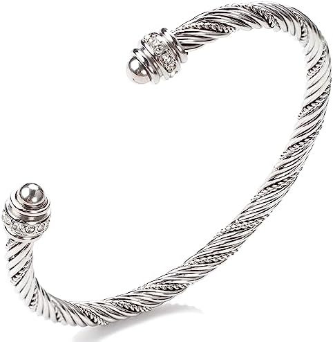 Nashya Twisted Cuff Bracelet for Women Cable Wire Cuff Bangles Adjustable Valentine Day Gift Rhinestone Jewelry