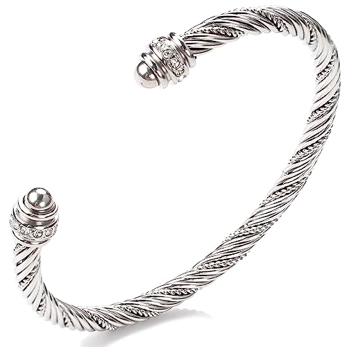 Nashya Twisted Cuff Bracelet for Women Cable Wire Cuff Bangles Adjustable Valentine Day Gift Rhinestone Jewelry