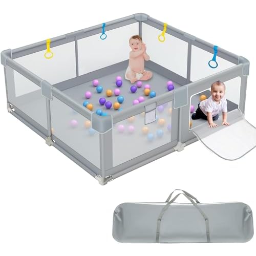 BQKOZFIN Baby Playpen, 47″x47″ Playpen, with Anti-Slip Base and Anti-collision Strip, Safety Large Playpen for Toddler, Indoor & Outdoor Kids Activity Play Center (47x47in)