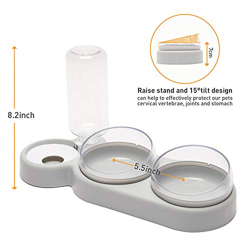 Yeacha Raised Cat Bowls, Tilt Cat Dog Food Water Elevated Bowls Set With Automatic Water Bottle, With Silicon Waterproof Mat, For Cats Small Dogs, Grey #TOP1