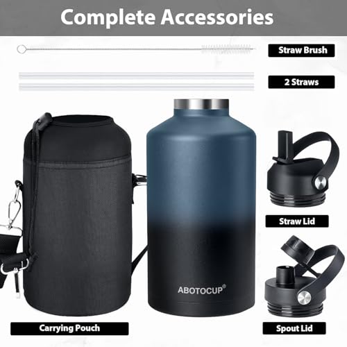 Image of 64 oz Water Bottle,Half Gallon Stainless Steel Water Bottles Insulated,Double Wall & Leak Proof, Travel,Football,Gym,Camping Essentials,Keep Cold All Day,Indigo Black Gradient
