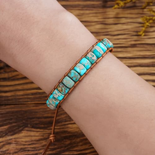 Image of Plumiss Women Boho Handmade Natural Stone Crystal Leather Bead Wrap Bracelets Collection
