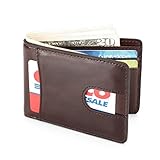 Mens Leather Wallet Slim Front Pocket Wallet Billfold ID Window RFID Blocking - Coffee