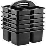 ALINK Plastic Classroom Caddy Organizer with Handle, 6-Pack 3 Compartments, Teacher Supply Storage Caddy for Classroom Organization, Table, Desk, Office, Craft Art for Kids - Black