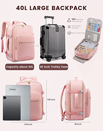 Lovevook Travel Backpack Women, Carry On Backpack As Personal Item Flight Approved, Tsa 17.3Inch Laptop Backpack With 3 Packing Cubes College Casual Daypack For Weekender Overnight Hiking, Pink #TOP2
