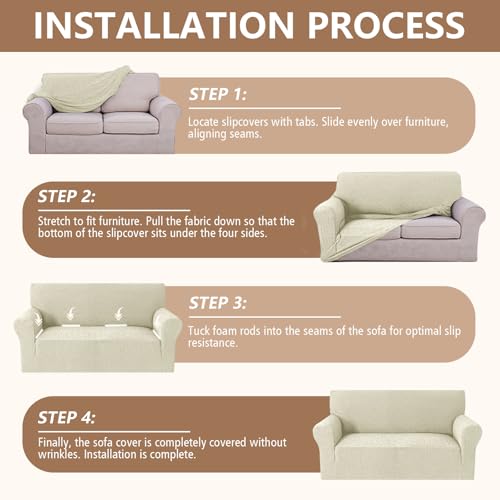 Miniatura 7 de Ystyle Funda Sofa 2 Plazas, Couch Cover Elasticas, Funda Para Sofa Antiarañazos Gatos, Forros Para Sofas Antideslizante, Protector Sofa Antimanchas Lavable Anti Perros, Beige