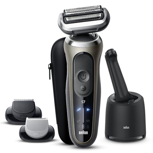Braun Golarka elektryczna serii 7 dla mężczyzn, do golenia na mokro i na sucho, wodoodporna golarka foliowa z trymerem do brody i maszyną do pielęgnacji ciała plus Clean & Charge SmartCare Center