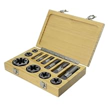 Drill America 12 Piece Carbon Steel NPT Pipe Tap and Die Set, 1/8", 1/4", 3/8", 1/2", 3/4" and 1" in Wooden Case